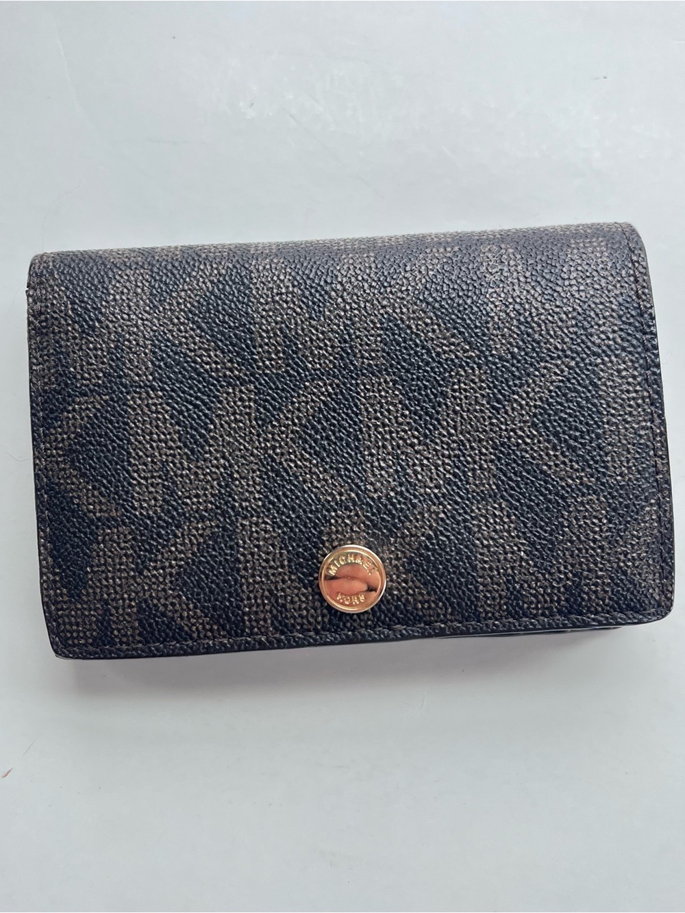 Michael Kors monogram logo canvas leather compact wallet